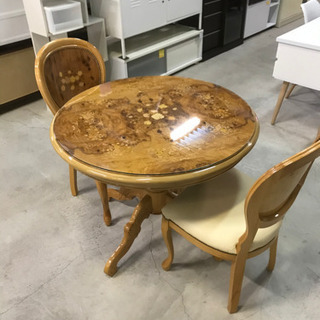 イタリア製！円卓 ダイニングテーブル 椅子×2脚 セット