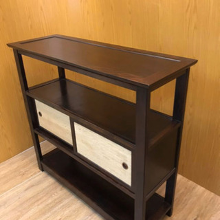 松本民芸家具 樺無垢材 くず布張 飾り棚 茶箪笥 サイドボード 茶棚 煎茶棚 和モダン 和家具（688）AKARI