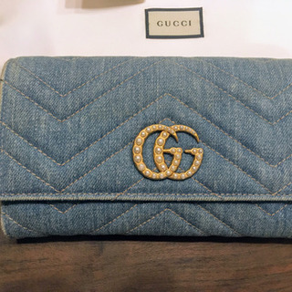 GUCCI 日本限定/デニム×パール/長財布/GGマーモント/ロングウォレット GUCCI 日本限定/デニム×パール/長財布/GGマーモント/ロングウォレット