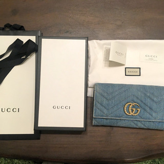 GUCCI 日本限定/デニム×パール/長財布/GGマーモント/ロ...