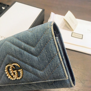 GUCCI 日本限定/デニム×パール/長財布/GGマーモント/ロングウォレット