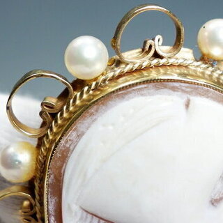 アンティーク ヴィンテージ パール K9 カメオ ブローチ 【中古】