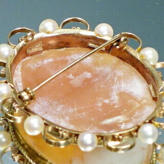 アンティーク ヴィンテージ パール K9 カメオ ブローチ 【中古】
