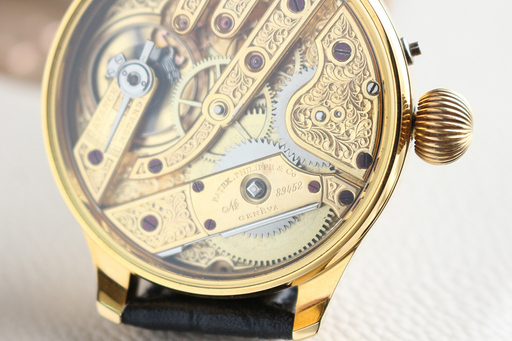 下取\u0026値引交渉有 1891年 パテックフィリップ懐中時計ムーブメント使用カスタム腕時計 金ボディ 白文字盤 フルエングレービング
