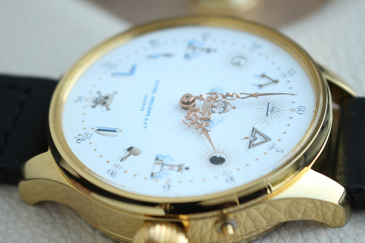 1900年 パテックフィリップ懐中時計ムーブメント使用カスタム腕時計 フリーメイソン文字盤 フルエングレービング　アンティークビンテージ