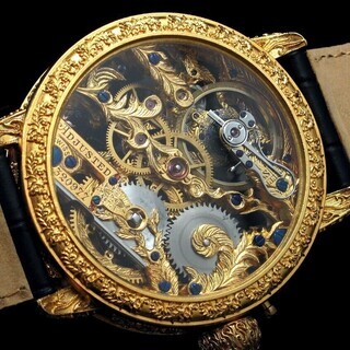 1908年 バセロンコンスタンチン懐中時計ムーブメント使用カスタム腕時計フルエングレービング フルスケルトン　アンティークビンテージ - 横須賀市
