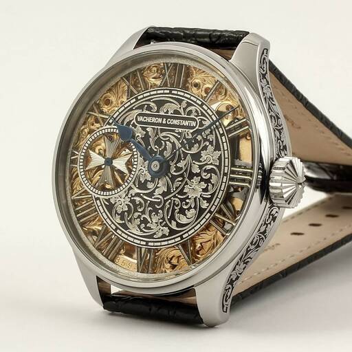 1852年 バセロンコンスタンチン懐中時計ムーブメント使用カスタム腕時計フルエングレービング フルスケルトン