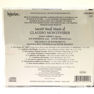 Sacred Vocal Music of Claudio Monteverdi クラウディオ・モンテヴェルディの聖歌 Roy Goodman、Peter Holman/The Parley of Instrument − 千葉県