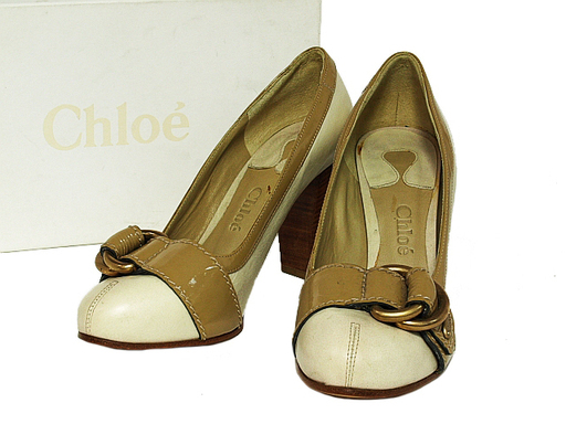 ◆クロエ Chloe ハイヒール サイズ37 1/2 アイボリー/ベージュ レザー