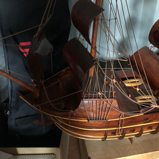 帆船　木製　模型　置物　オブジェ　台付　全長135cm