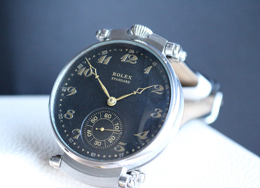下取＆値引き交渉あり 1920年代 ロレックス懐中時計のムーブメント使用 カスタム時計 黒文字盤＆エングレービング 腕時計 アンティーク