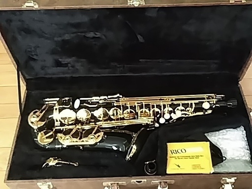 楽器　アルトサックス ♪　 USED・ノーブランド品につき格安で♪　黒いボディーがギラギラしてます☆  興味のある方お気軽にどうぞ♪   サックス サックスホン サックスフォン ジャズ jazz 吹奏楽 演奏 音楽