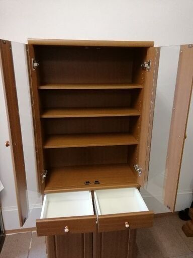 レンジボード 食器棚 ハイタイプ 木目×WH 【ユーズドユーズ名古屋天白