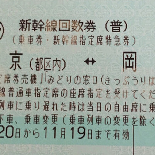 岡山⇄東京 新幹線回数券一枚 指定席