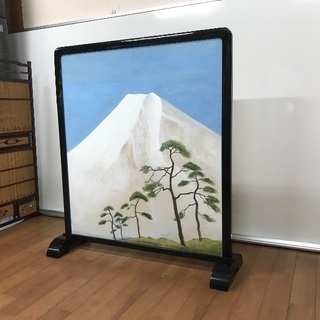 和風 1枚式 漆塗り 衝立て 両面 風景画 雪山 田舎風景 古風...