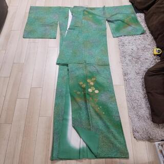 正絹 訪問着 グリーン 金