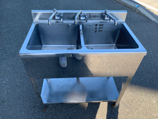 ☆中古品　厨房用品　2槽シンク　800x450x800☆