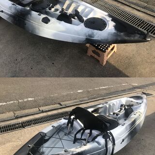 【カヤック　フィッシングカヤック　1人乗り　ホワイト/ブラック/グレー　中古　付属品あり　直接引取(八王子）or近隣自社配送】 