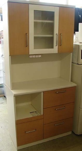 19N0102 E 札幌発 引取歓迎 レンジボード 食器棚 高さ190.5cm 横幅90cm 奥行44.5cm 中古