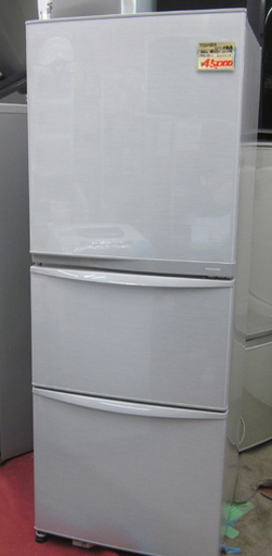 札幌 340L 2013年製 3ドア冷蔵庫 東芝 GR-E34N シルバー系 300Lクラス 自動製氷 真ん中野菜室