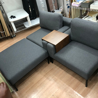 2人掛けカウチソファ ネイビー スチール脚 オットマン付き レイアウト