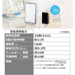 引取限定 新品 F-PXR55-W 空気清浄機 ナノイー・エコナビ搭載 パナソニック~25畳