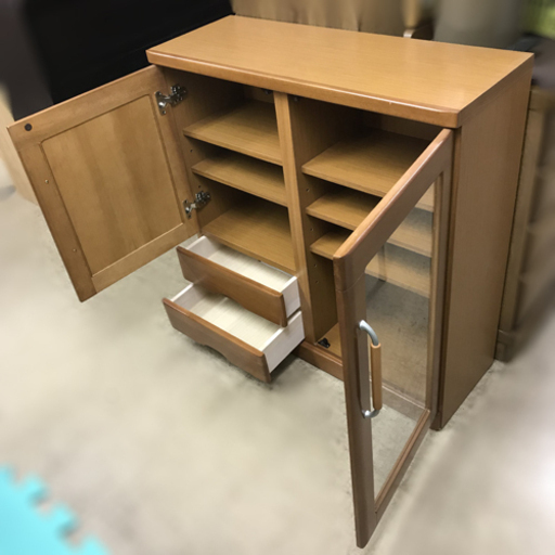 美品！マルミツ キャビネット 食器棚 カップボード ナチュラルブラウン 