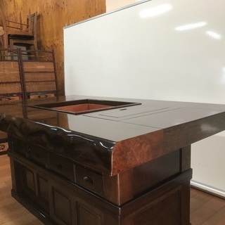 鉄刀木 タガヤサン 無垢材 囲炉裏 ダイニング7点セット 6人用 座卓