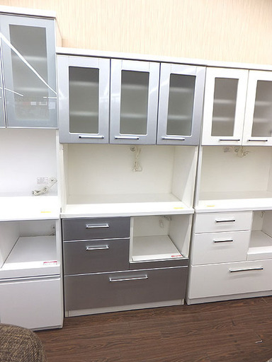 札幌 引き取り セパレート食器棚 キッチンボード 白×シルバー キッチン収納