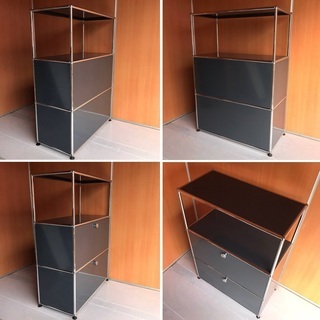 USM Haller ハラーシステム １列３段キャビネット オープン＆ドロップダウンドア×２ アントラサイト（グレー）