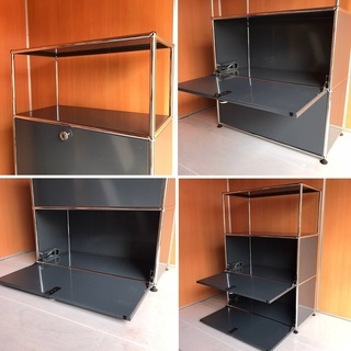 USM Haller ハラーシステム １列３段キャビネット オープン＆ドロップダウンドア×２ アントラサイト（グレー）
