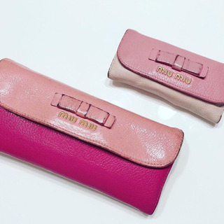 miumiu バイカラー リボン 財布 キーケース ピンク miumiu バイカラー リボン 財布 キーケース ピンク 【公式通販】