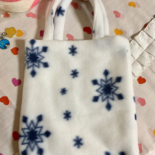 ハンドメイド フリース  雪　　ミニトート