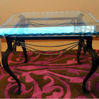 鋳物デザイン　ガラストップテーブル