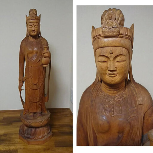 c385 木彫り 仏像 観音様 森近 作  彫刻 細密彫刻 仏教美術