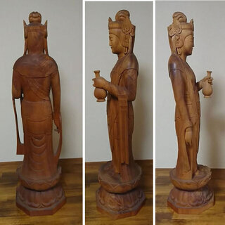 c385 木彫り 仏像 観音様 森近 作 彫刻 細密彫刻 仏教美術