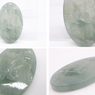 鑑別付】最高級 天然 翡翠 50.264ct ミャンマー産 鶴 鳥 彫刻