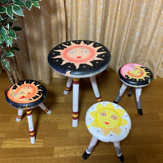 アジアン雑貨 小椅子 太陽と月