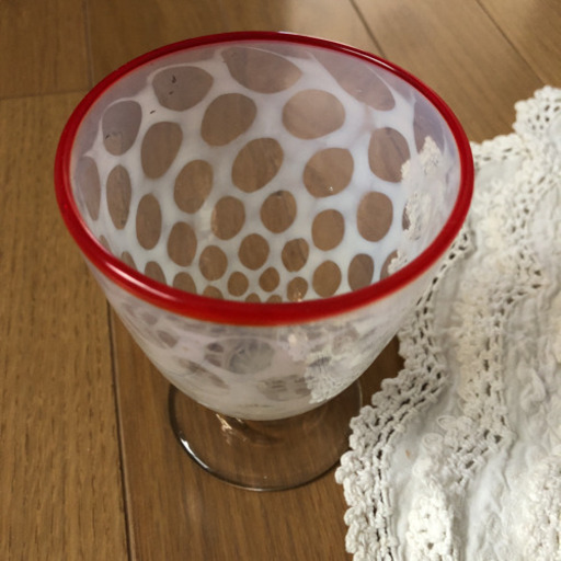 ☆水玉 赤縁 氷コップ 大正ガラス 骨董