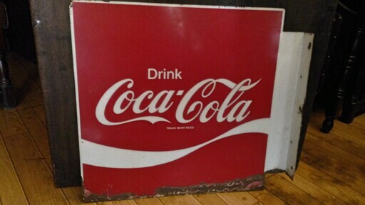 【完売】アメリカンビンテージ　古いコカ・コーラの琺瑯看板　両面　ホーロー　Coca-Cola　昭和レトロ