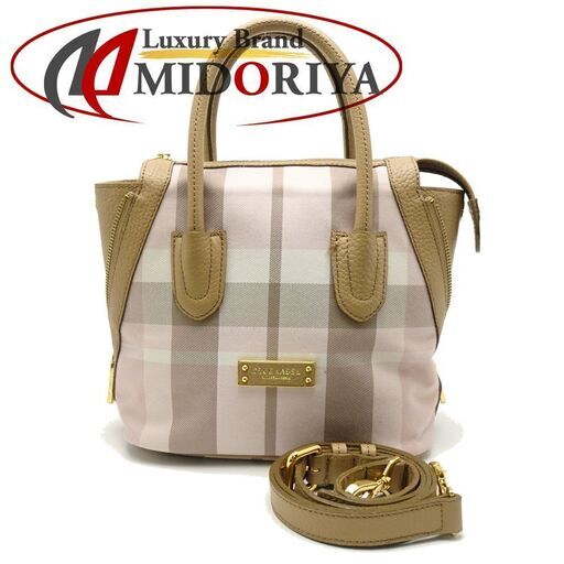 バーバリー ブルーレーベル BURBERRY BLUE LABEL 2WAYバッグ キャンバス×レザー ブラウン×ピンク/055629【中古】【本物】