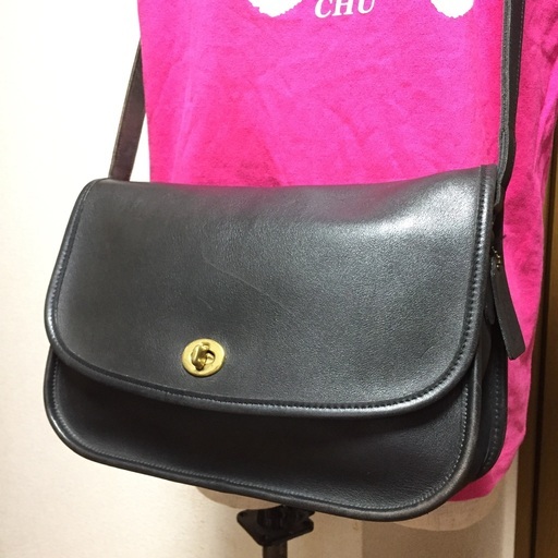 COACH オールドコーチ 黒レザー 斜めがけ ショルダーバッグ