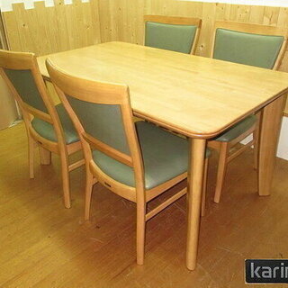 rr0829　カリモク　ダイニング5点セット　天然木　karimoku　食卓セット　テーブル＆チェア4脚　木製　グリーン系　カリモク家具　椅子　インテリア　リビング　ダイニングセット 
