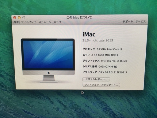 iMac 21.5-inch, Late 2013【初期化済み】【OS X Mavericks