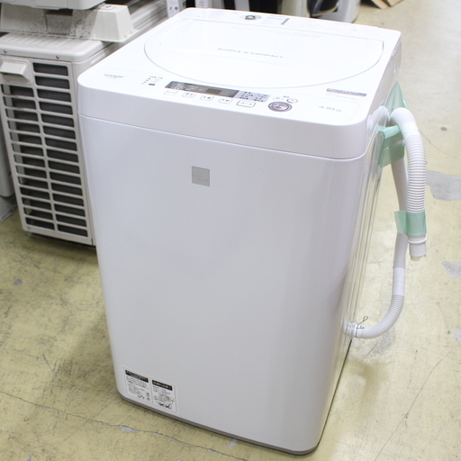 J11112)【高年式・美品！】シャープ SHARP 全自動洗濯機 ES-G4E6 4.5kg 2018年製 国内メーカー ホワイト 単身 一人暮らし用
