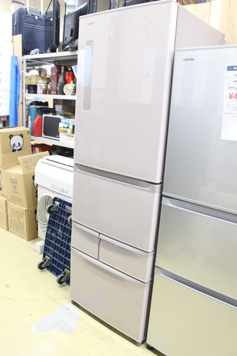 J11114)東芝 TOSHIBA ベジータ VEGETA 5ドア 冷凍冷蔵庫 GR-G43G(P) 426L 2014年製 右開き パールピンク 幅60cm ファミリーサイズ