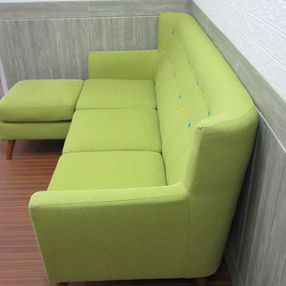 stp-0028 3人掛けソファー オットマン付き グリーン カウチソファー 三