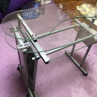 ガラス製スライド可動3枚板テーブル