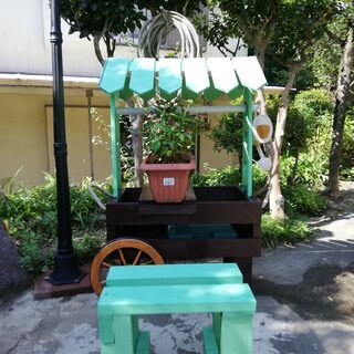その他 園芸用ワゴン（マルシェワゴン風）・椅子付き