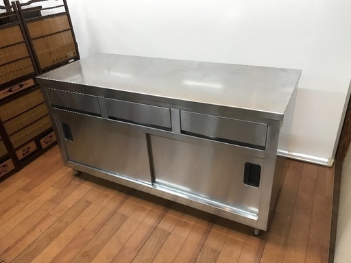 タニコー ステンレス製 調理台 作業台 食器庫 DYI 物置き 引出し付き 引戸 横150cm
